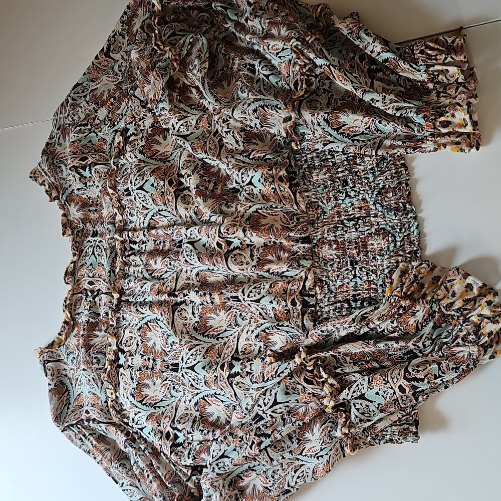 By Anthropologie XL Ruffle Wrap Smock Hem Paisley Blouse Top Boho Poet Romantic - Picture 11 of 11